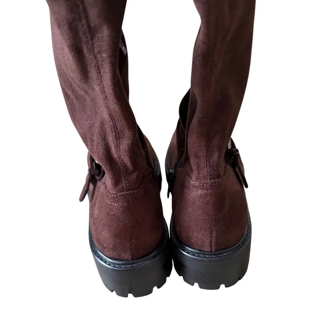 Marc Fisher LTD Ganven Brown Faux Leather Over The Knee Lug Sole Buckle Boot 8.5